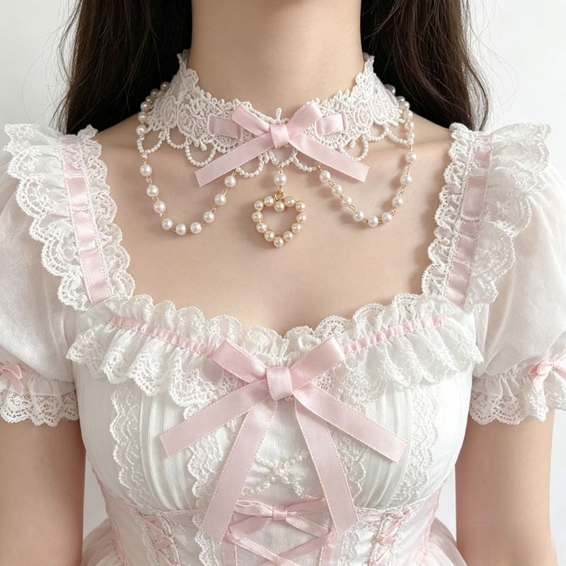 Kalung Renda Mutiara Lolita Y2 - Women Fashion Photoshoot ulasan dan harga